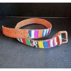 Handcrafted Guatemalan Leather Woven Colorful Belt M/L